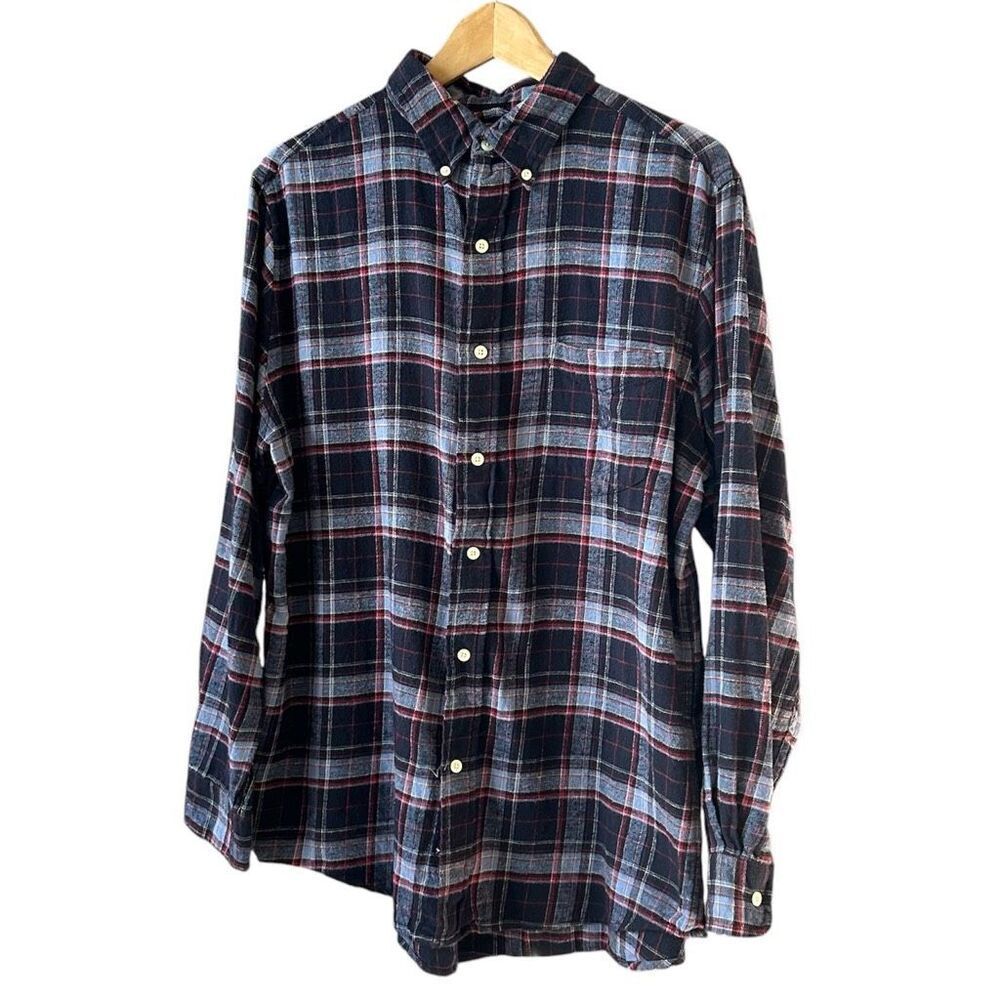 Chaps Est. 1978 Brushed Plaid Fannel Shirt Navy Blue Red L